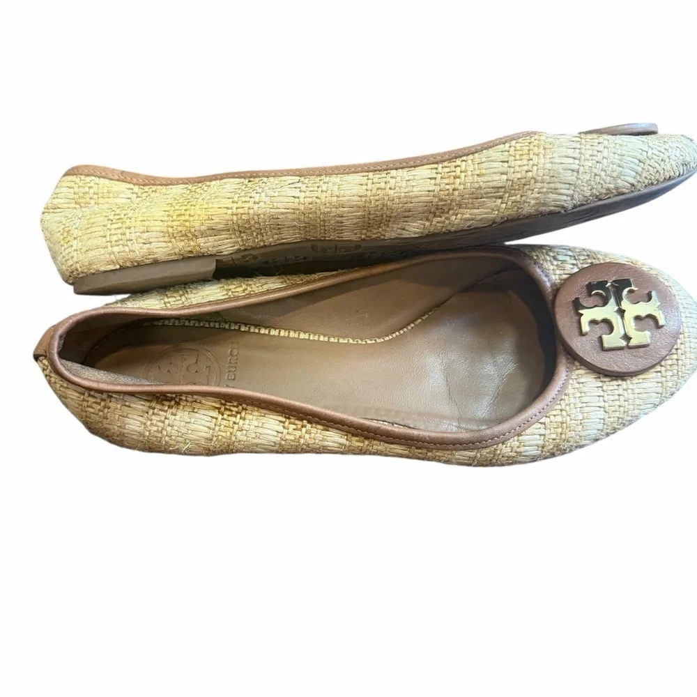 Tory Burch Reva Raffia Ballet Fats Brown